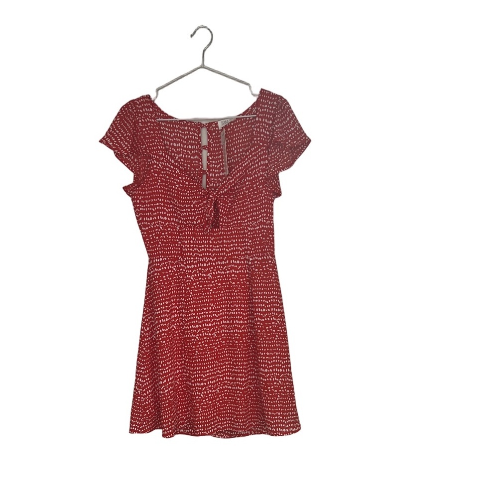 NWT Sienna Sky Red Printed Tie-Front Flutter Sleeve Dress